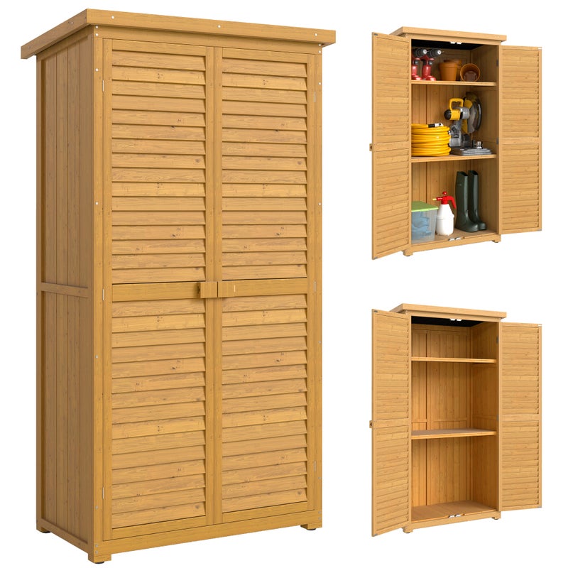 Domek ogrodowy 0,31 m² Domek zewnętrzny z 2 drzwiami i 2 półkami wewnętrznymi 87x46,5x160 cm Drewno naturalne