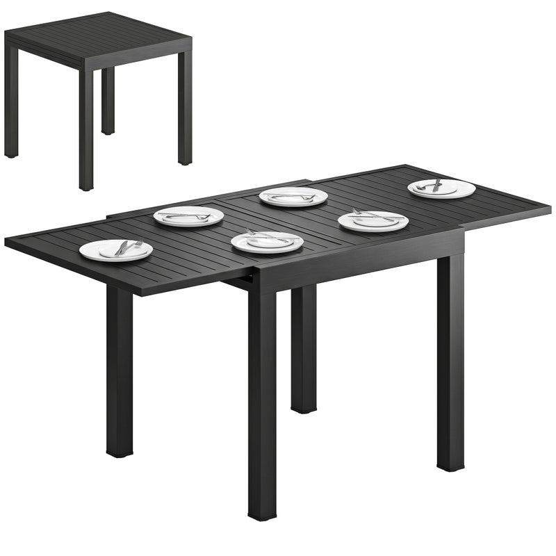 Rozkładany stół ogrodowy, stół zewnętrzny dla 4-6 osób z funkcją samodzielnego przechowywania, aluminiowy, 80-160 x 80 cm, czarny