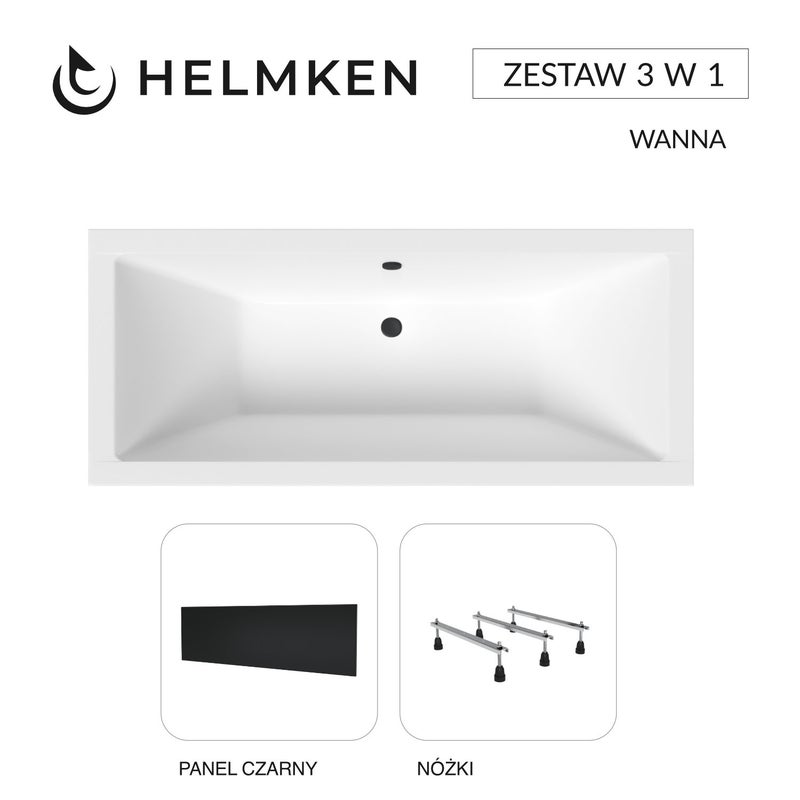 Helmken Wanna akrylowa Alvaro 175 x 80 + Panel czarny + Nóżki / 23096004