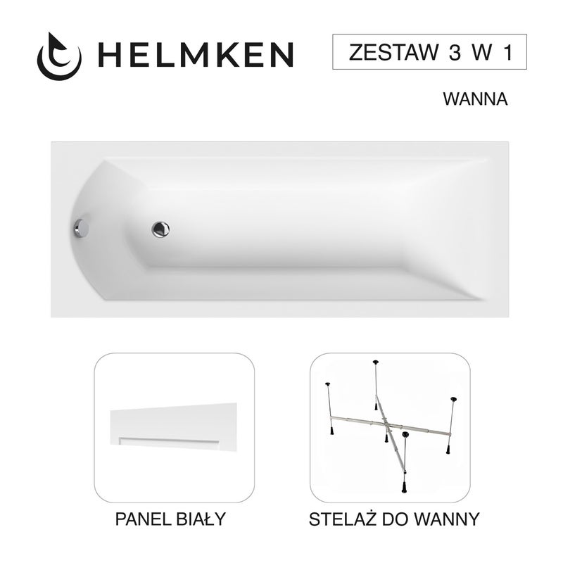 Helmken Wanna akrylowa Vespera 170 х 70 + Panel Biały + Stelaż uniwersalny do wanien 21230020 / 23098004-3S