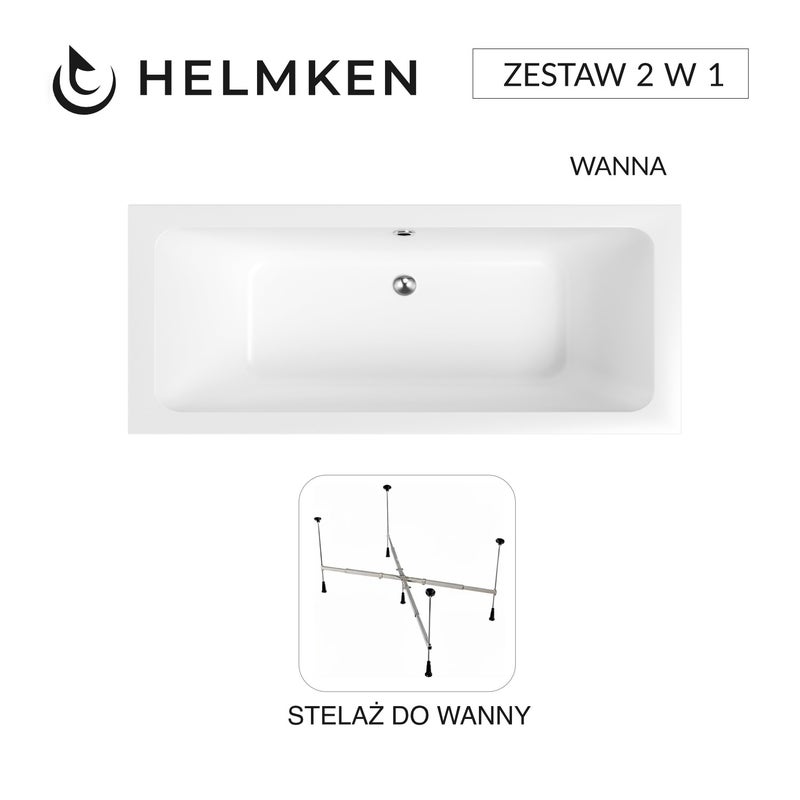 Helmken Wanna akrylowa Olympia 180x80 + Stelaż uniwersalny do wanien 21230020 / 35100080-2S
