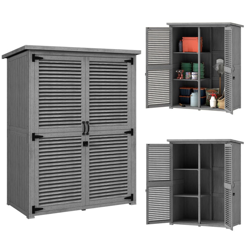 Domek ogrodowy 0,83 m² 127x65x168 cm z 2 drzwiami roletowymi, 2 półkami, 2 uchwytami i wodoodpornym dachem w kolorze szarym