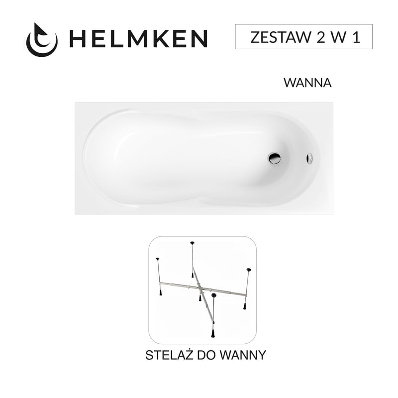 Helmken Wanna akrylowa Celeste 160x70 + Stelaż uniwersalny do wanien 21230020 / 35060060-2S