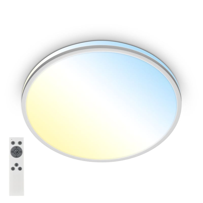 Lampa sufitowa LED Briloner Pulup, ściemnialna, pilot zdalnego sterowania, timer, funkcja lampki nocnej, matowy chrom, Ø33 x 6 cm
