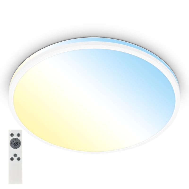 Lampa sufitowa LED Briloner Pulup, ściemnialna, pilot zdalnego sterowania, regulacja temperatury barwowej CCT, timer, biała, Ø49 x 9,5 cm