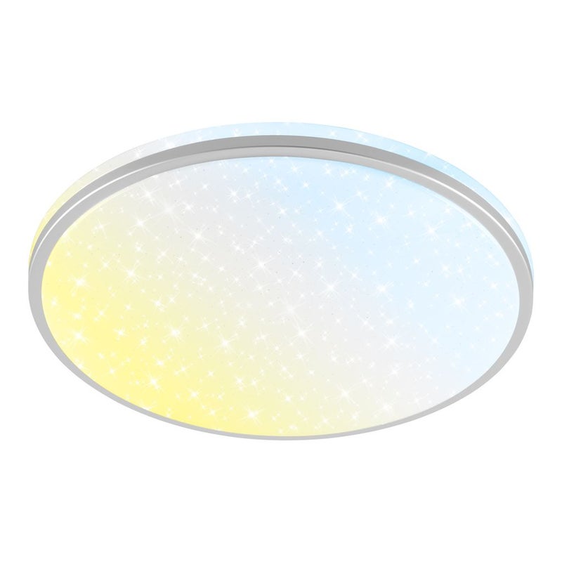 Lampa sufitowa LED Briloner STELA, ściemnialna, sterowana pilotem, CCT, gwiaździste niebo, chrom matowy, Ø33 x 6 cm