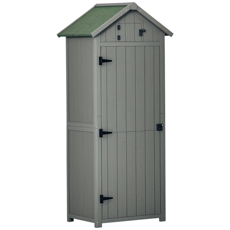 Domek ogrodowy, drewniany, domek narzędziowy, 3 półki, 2 drzwi zamykane na zatrzask,przechowywanie na zewnątrz, 77 x 54 x 179 cm, impregnowana jodła