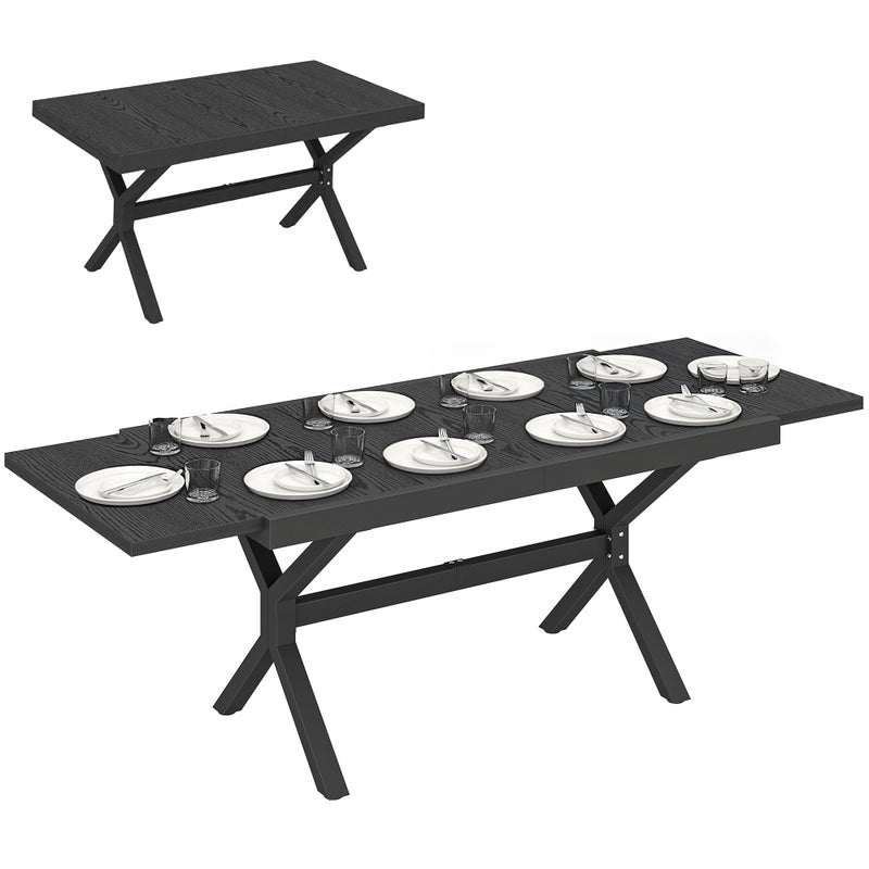Rozkładany aluminiowy stół ogrodowy, stół do jadalni na zewnątrz z efektem drewna, pomieści 8-10 osób, 214 x 85 x 73 cm, kolor antracytowy