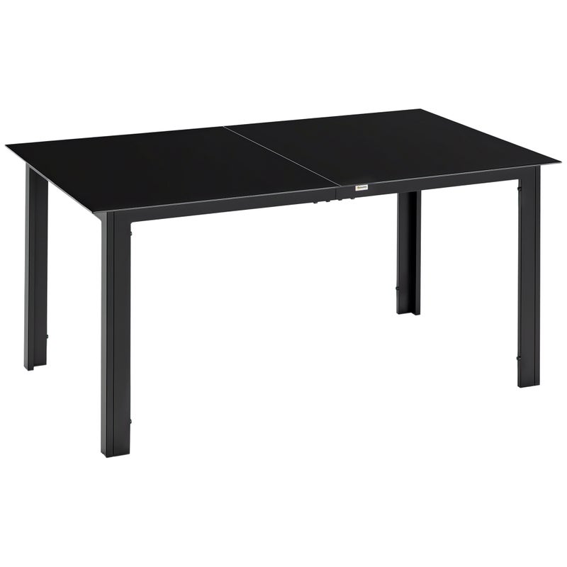 Prostokątny stół ogrodowy dla 6 osób z blatem szklanym i aluminiowym, 150x90 cm, czarny