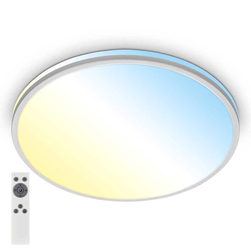Lampa sufitowa LED Briloner Pulup, ściemniacz, pilot, regulacja temperatury barwowej CCT, timer, chrom matowy, Ø49 x 9,5 cm