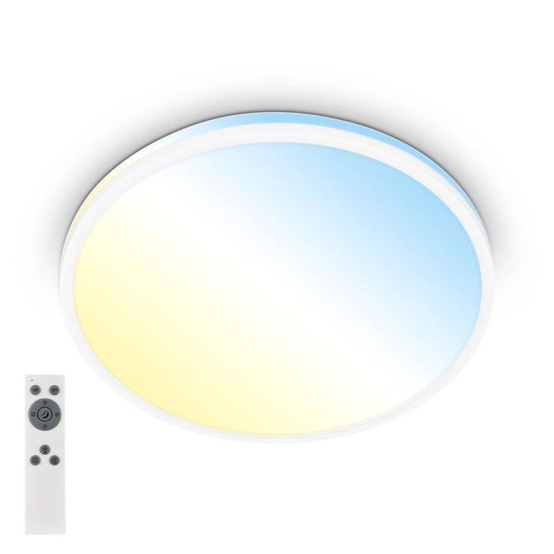 Lampa sufitowa LED Briloner Pulup, ściemniacz, pilot, timer, funkcja lampki nocnej, biała, Ø33 x 6 cm