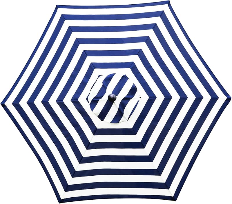 Pokrowiec na parasol ogrodowy, 6 żeber, 3 m, wodoodporny, odporny na promieniowanie UV, płótno zamienne, niebiesko-białe paski