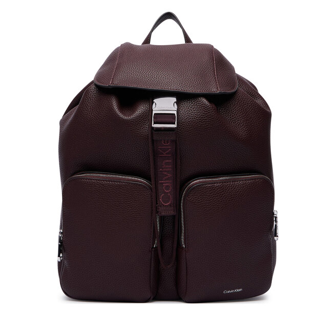 Plecak Calvin Klein Weebbing Strap Flap Backpack LV04F3645G Bordowy