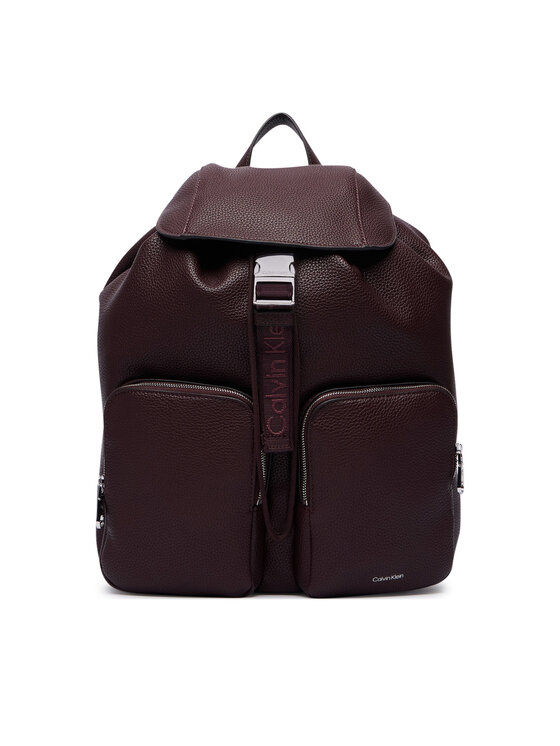 Calvin Klein Plecak Weebbing Strap Flap Backpack LV04F3645G Bordowy