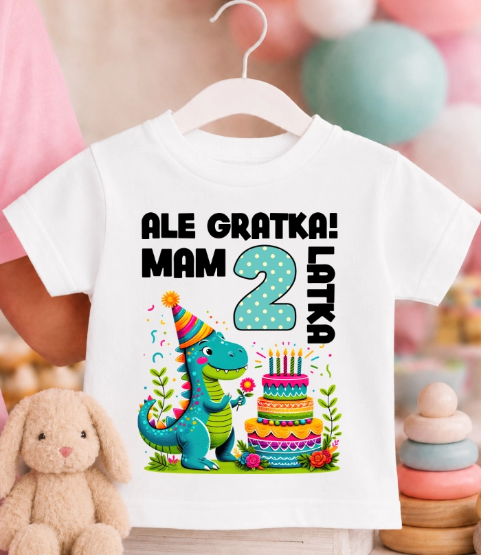 Koszulka URODZINOWA dziecięca ''ALE GRATKA MAM 2 LATKA'' DINO