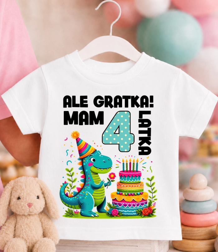 Koszulka URODZINOWA dziecięca ''ALE GRATKA MAM 4 LATKA'' DINO