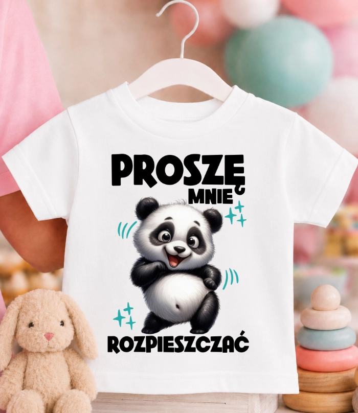 Koszulka dziecięca ''PROSZĘ MNIE ROZPIESZCZAĆ'' Z PANDĄ
