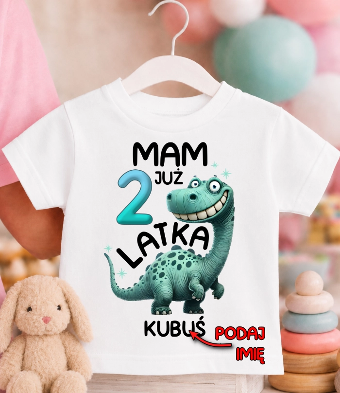Koszulka URODZINOWA dziecięca ''MAM JUŻ 2 LATKA'' DINOZAUR