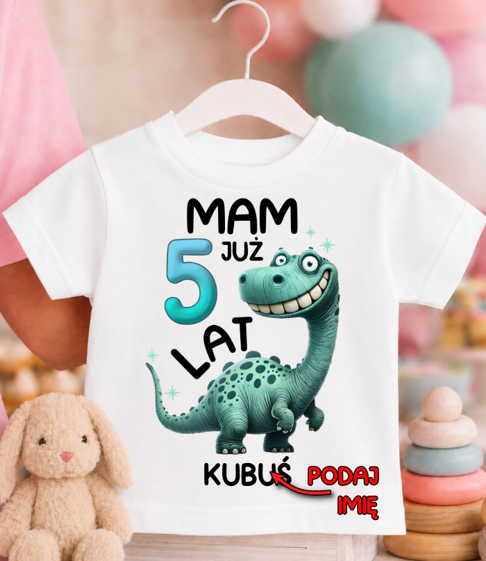 Koszulka URODZINOWA dziecięca ''MAM JUŻ 5 LAT'' DINOZAUR