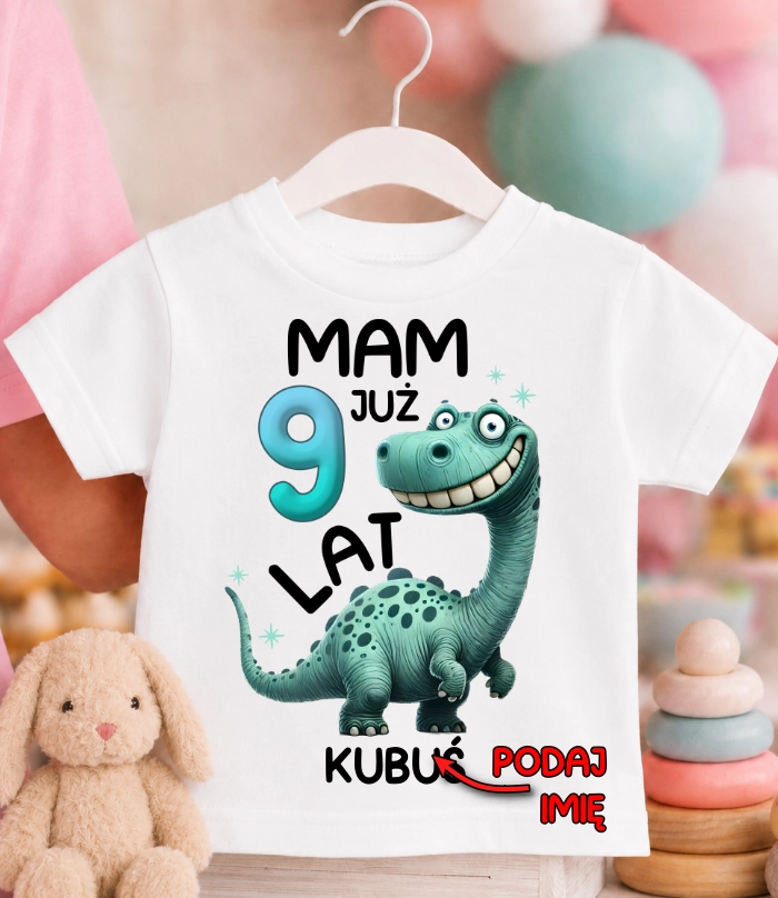 Koszulka URODZINOWA dziecięca ''MAM JUŻ 9 LAT'' DINOZAUR