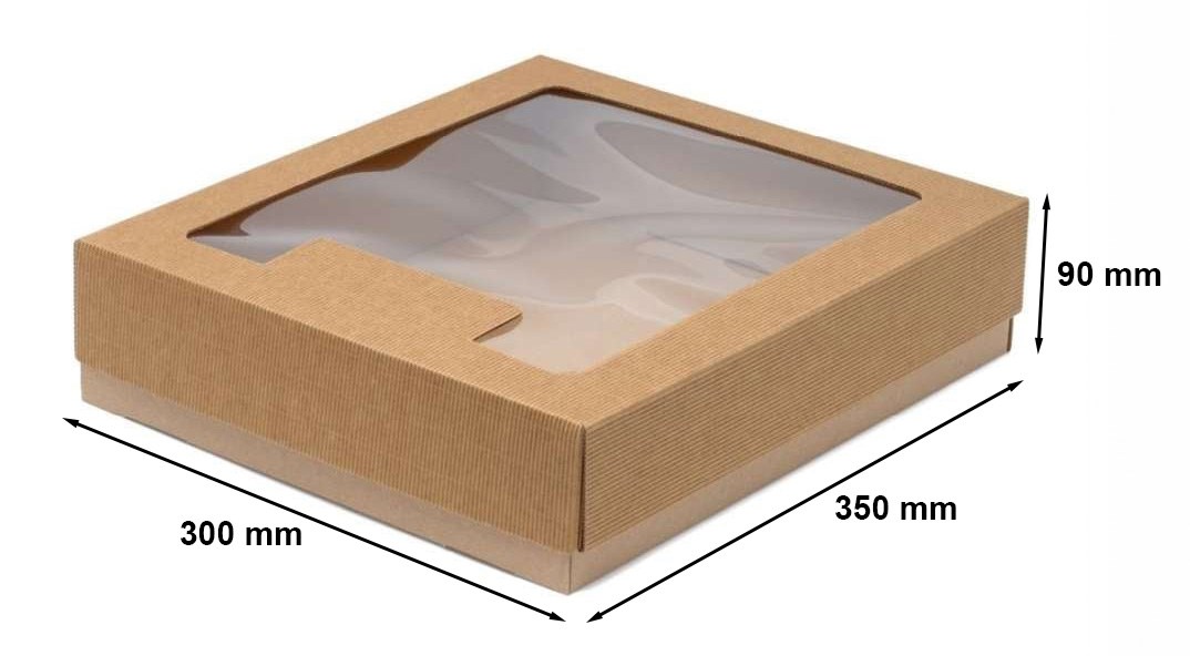 Pudełko fasonowe karbowane z oknem 350x300x90 mm brązowe