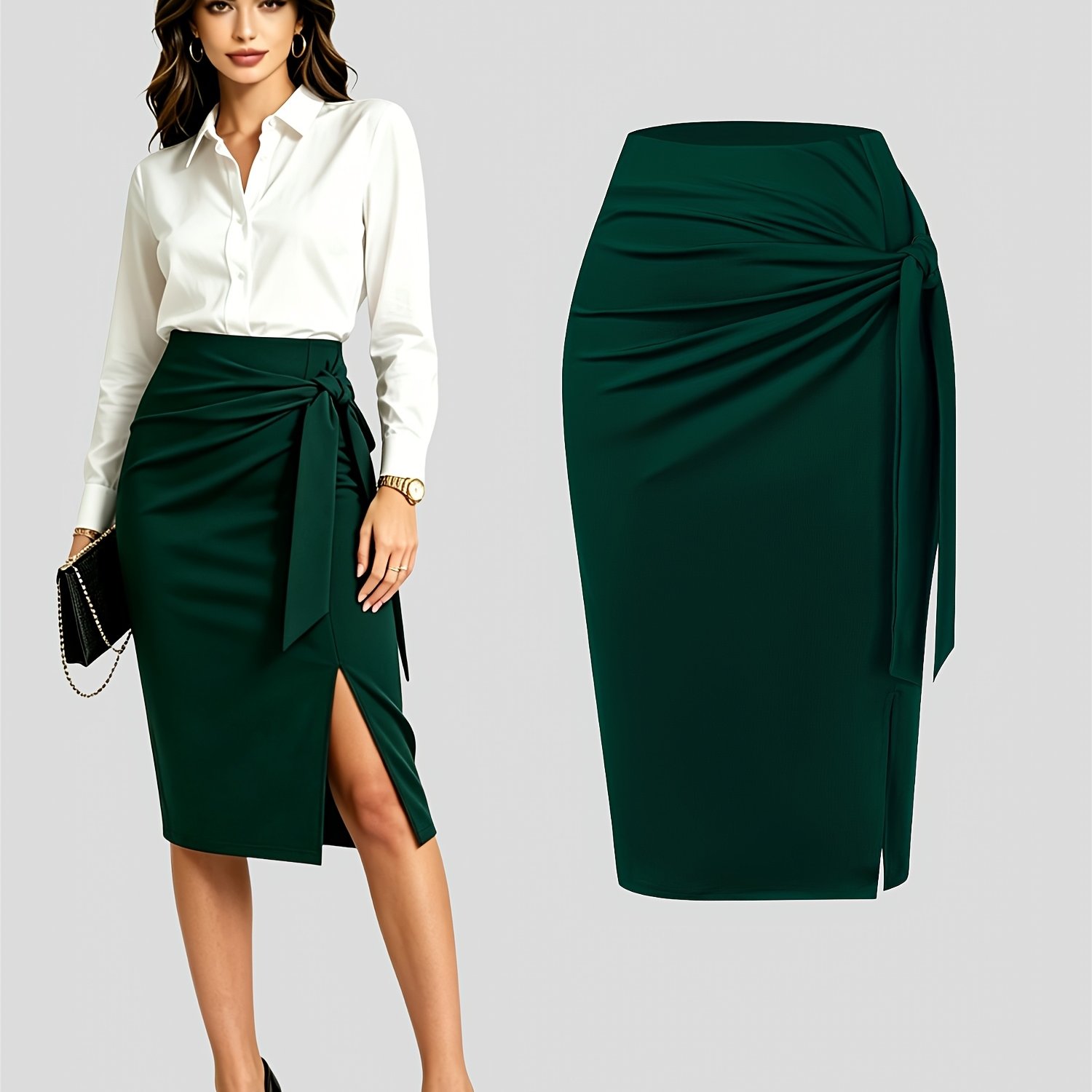 TEMU Wiosenna/Letnia Kapryśna Casualowa Modna Elegancka Sukienka Obcisła z Wiązaniem w Talii Jednokolorowa dla Kobiet/Wieczorowa Suknia