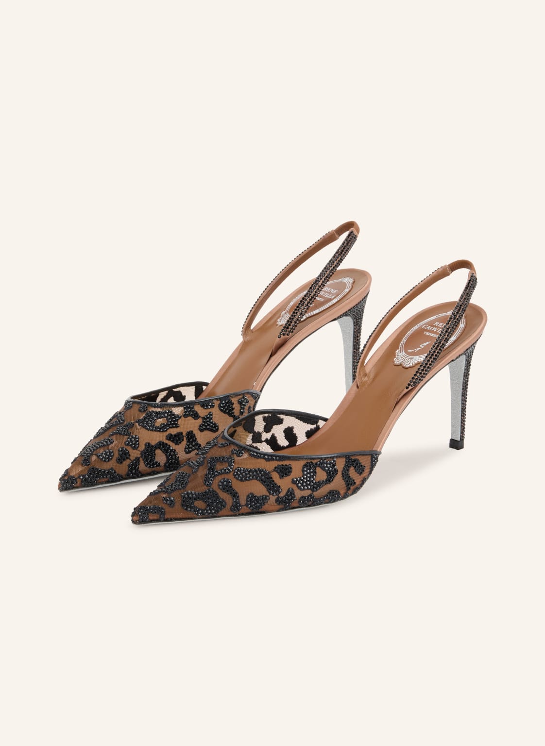 Rene Caovilla Czółenka Typu Slingback Z Kamieniami Ozdobnymi braun