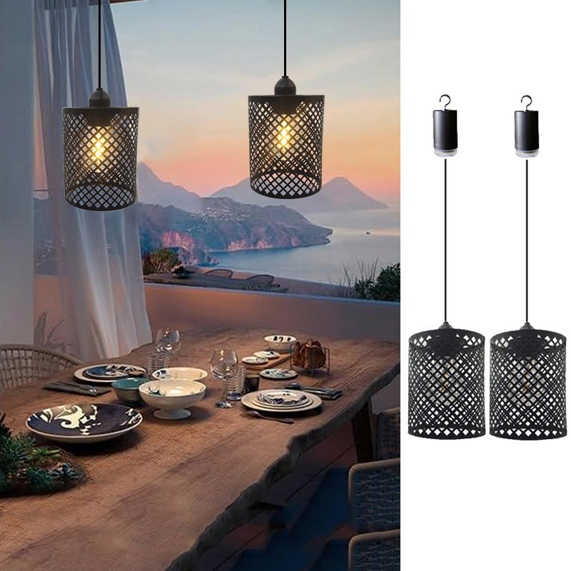 Zestaw 2 wiszących lamp zewnętrznych z metalu, dekoracyjna lampa LED w stylu retro, ciepłe światło, żarówka E27, z pilotem.