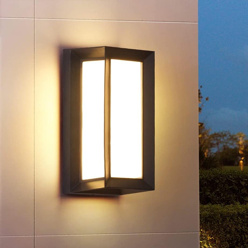 Nowoczesna lampa ścienna LED, lampa ścienna zewnętrzna 18 W, montaż ścienny, szczelność IP65, czarna lampa ścienna na ganek (sześcian, ciepłe światło)