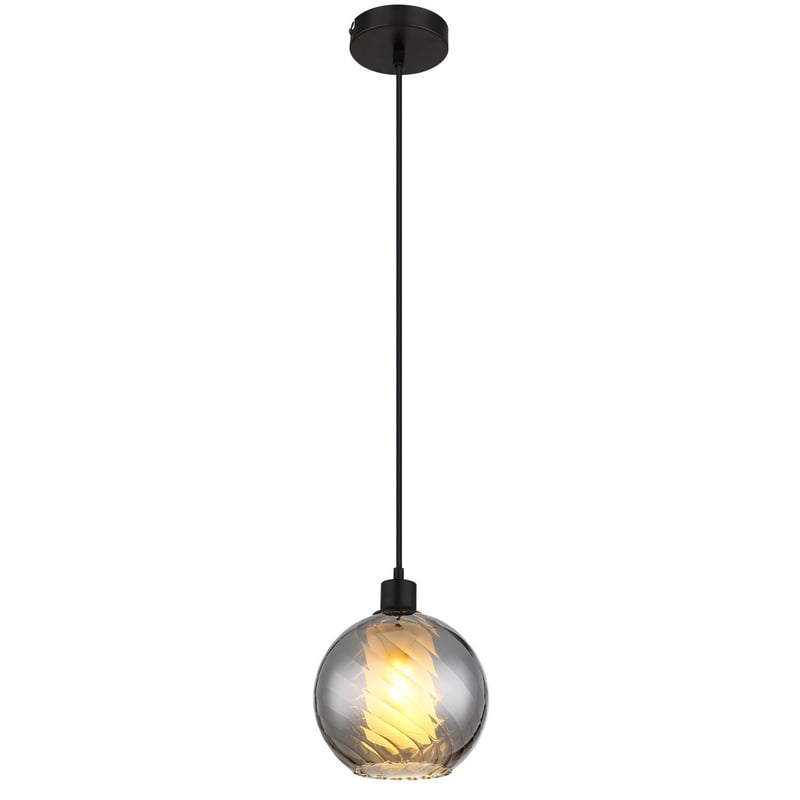Globo Ulf Lampa wisząca w kształcie kopuły, matowa czarna kula, klosz ze szkła przydymionego, 1 gniazdo E27