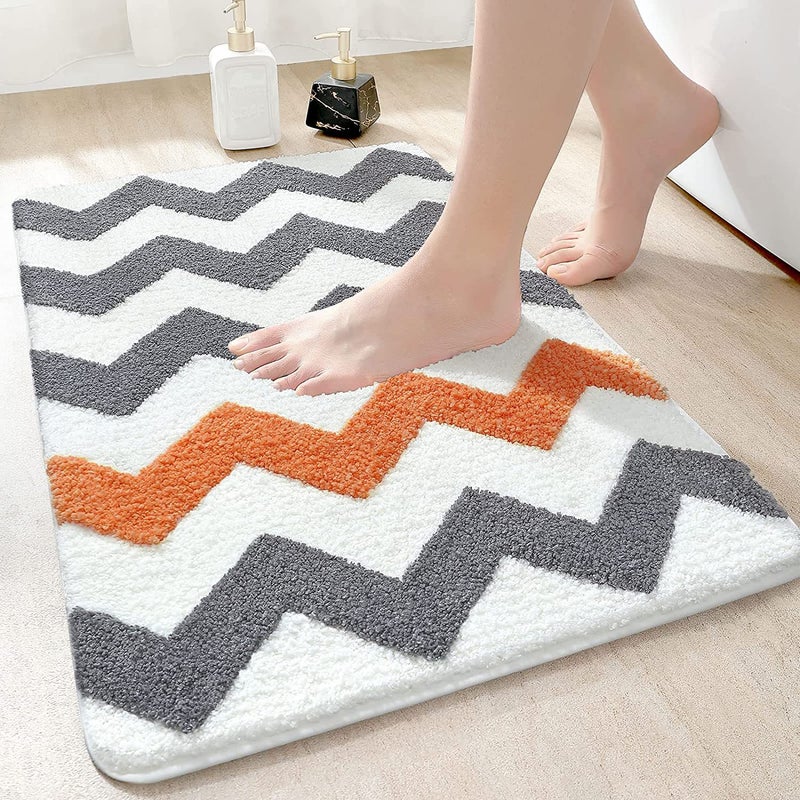 Mata łazienkowa antypoślizgowa 40 x 60 cm z wzorem fal - pomarańczowo-szara, supermiękka, można prać w pralce