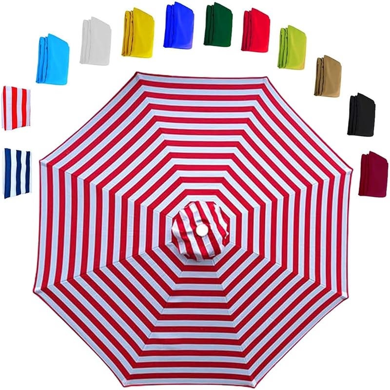 Zapasowy parasol ogrodowy, pokrowiec z tkaniny na patio, do ogrodu, na basen, typu cantilever, 8 ramion, 2,7 m, czerwono-białe paski