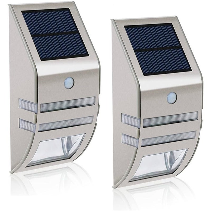 Zestaw 2 lamp solarnych LED MianBaoShu - Wodoodporne - Ze stali nierdzewnej - Kinkiety do użytku zewnętrznego - Z czujnikiem ruchu 90 ° Szeroki kąt
