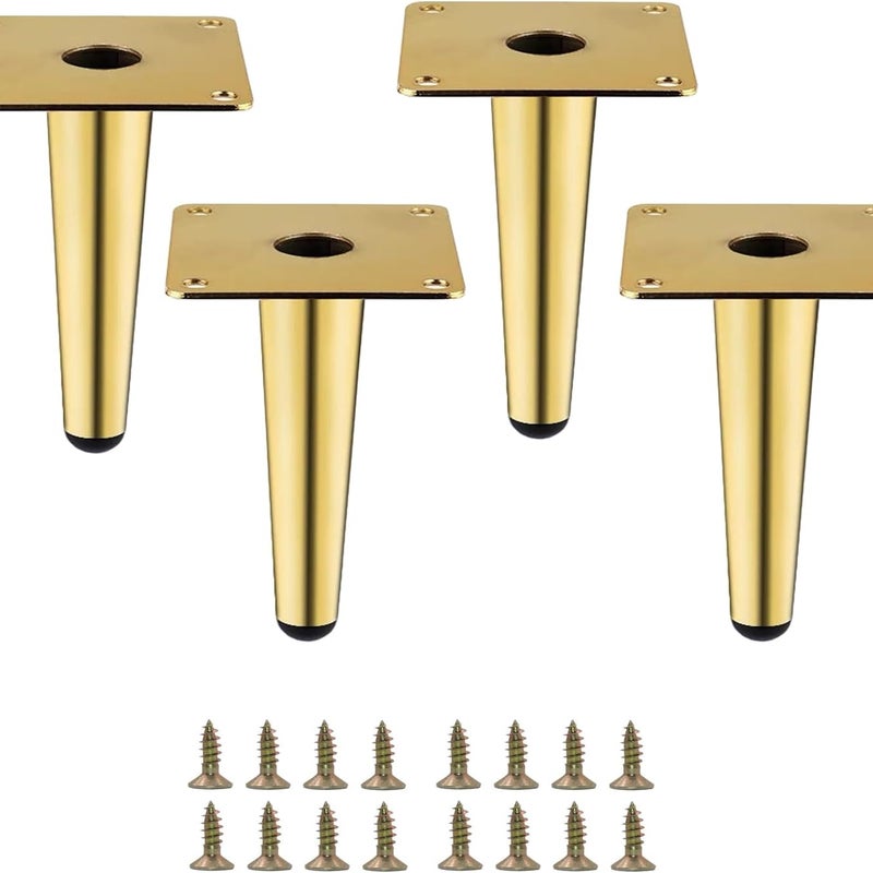 Solidne, proste, złote metalowe nogi meblowe, nowoczesne wymienne nogi do szafek, sof i krzeseł, zestaw 4 sztuk (złote, 10,2 cm)