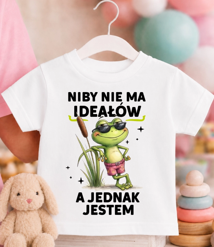 Koszulka dziecięca ''NIBY NIE MA IDEAŁÓW A JEDNAK JESTEM'' ŻABCA