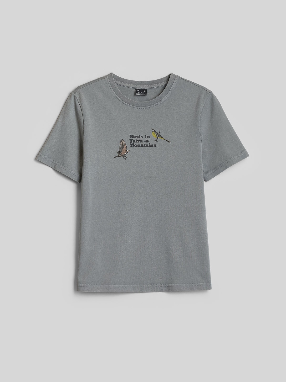 4F T-shirt loose z nadrukiem damski - szary XS