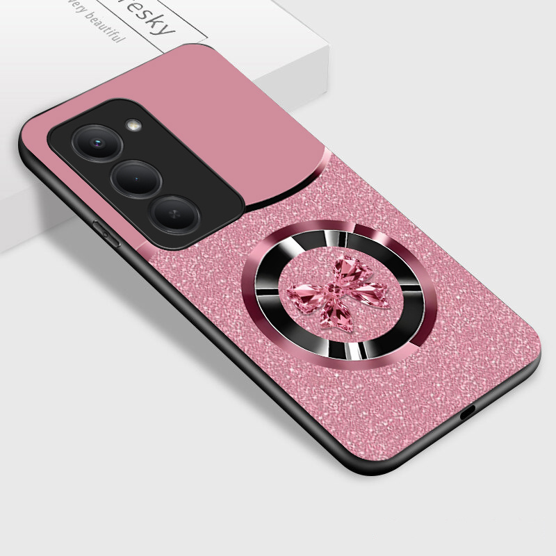TEMU Etui na telefon - do Redmi 15 5G, luksusowe różowe z motywem kokardki, błyszcząca szklana tylna obudowa