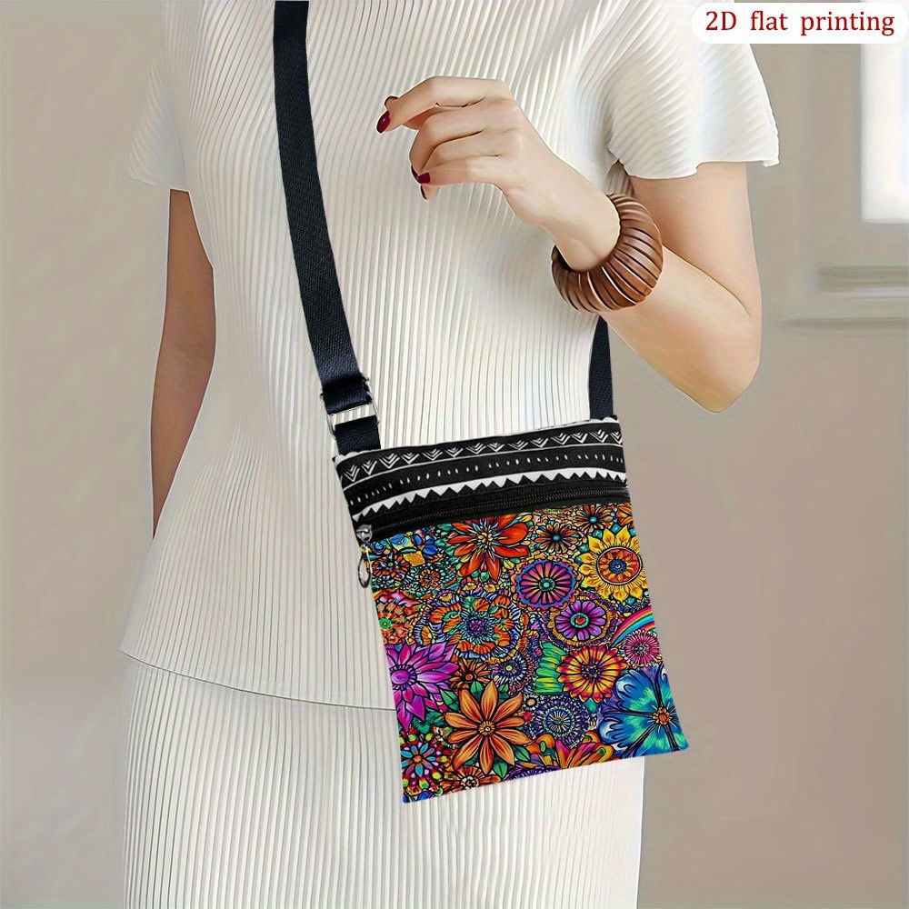 TEMU 1 szt. [Płaski nadruk 2D] Kolorowa torba crossbody z kwiatowym wzorem do codziennego użytku, żywe wzory, małe upominki na przyjęcia, prezent na