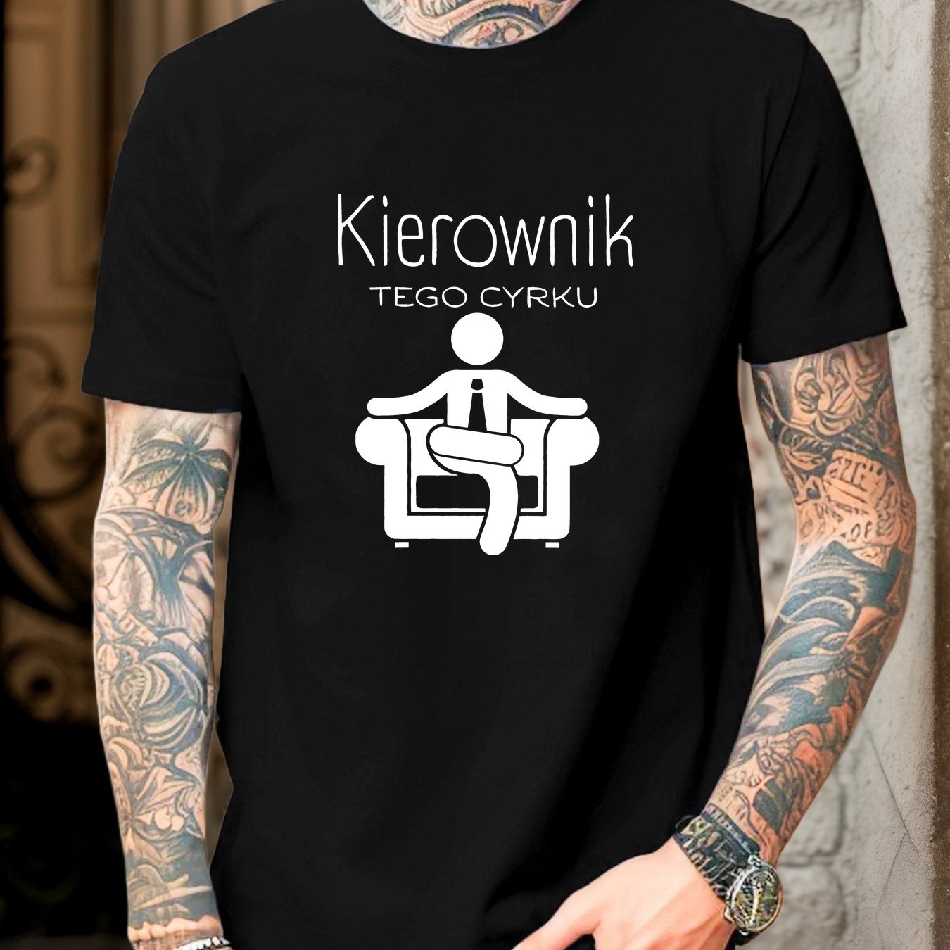 TEMU Męska letnia casualowa T-shirt z okrągłym dekoltem i wzorem 