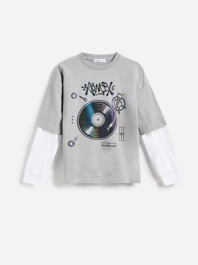 Reserved - Longsleeve z nadrukiem - ciemnoszary