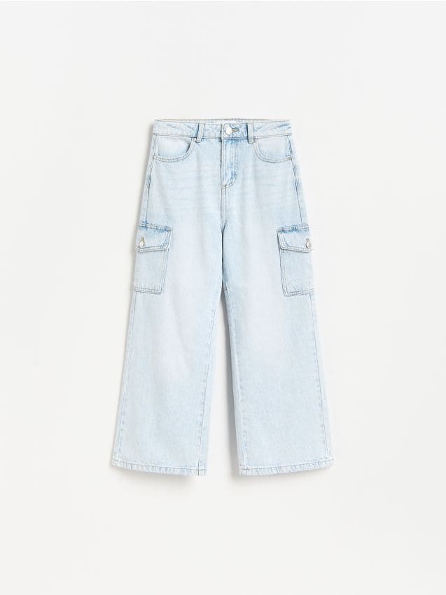 Reserved - Jeansy wide leg cargo - niebieski