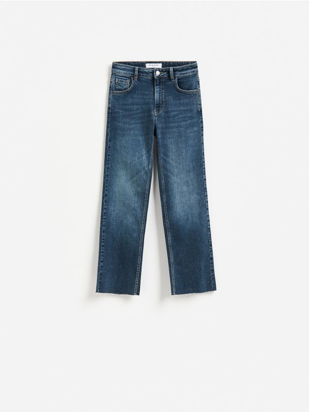 Reserved - Jeansy flare cropped - granatowy