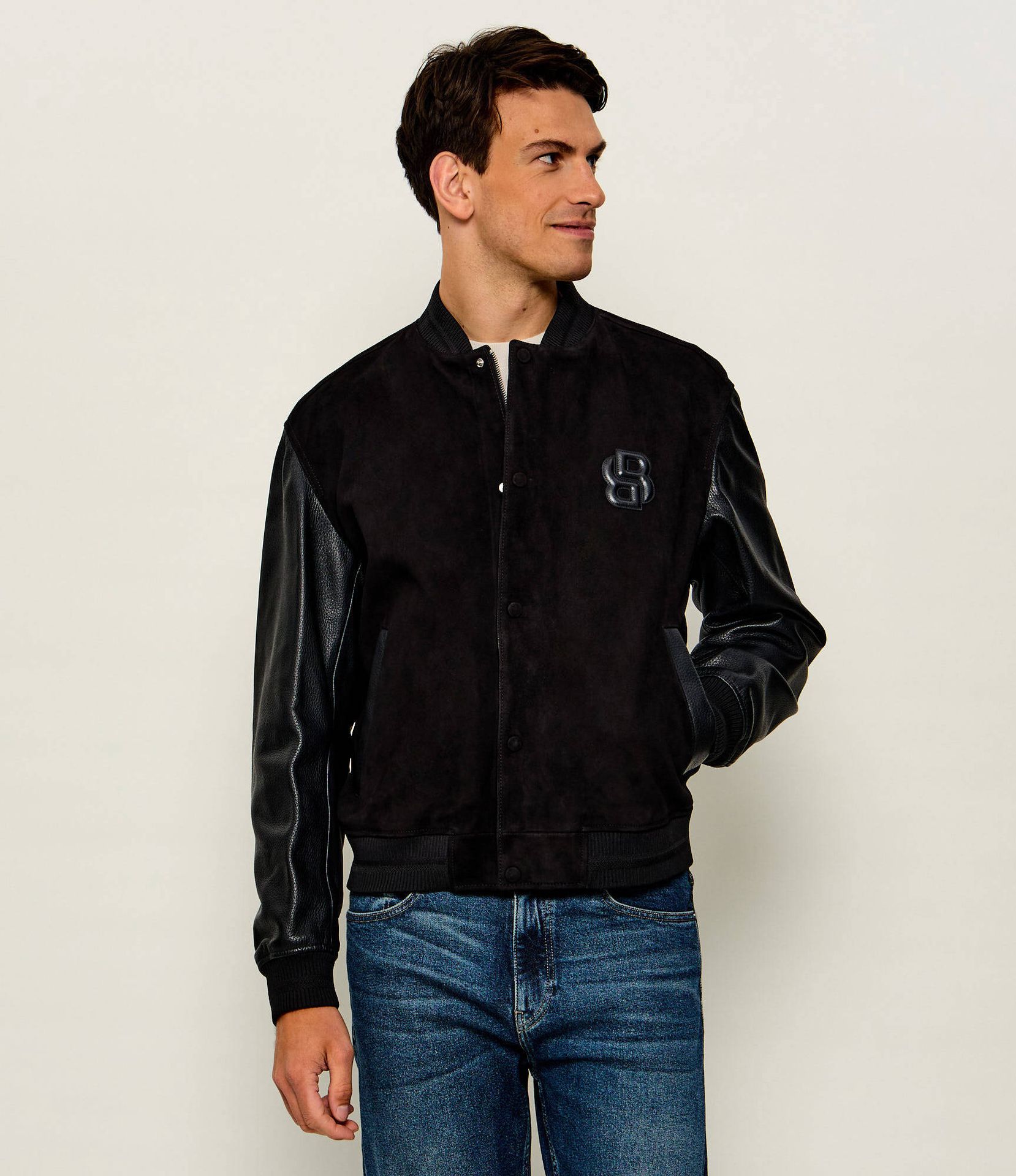 BOSS BLACK Kurtka bomber C-Mileon zamsz Regular Fit z dodatkiem skóry