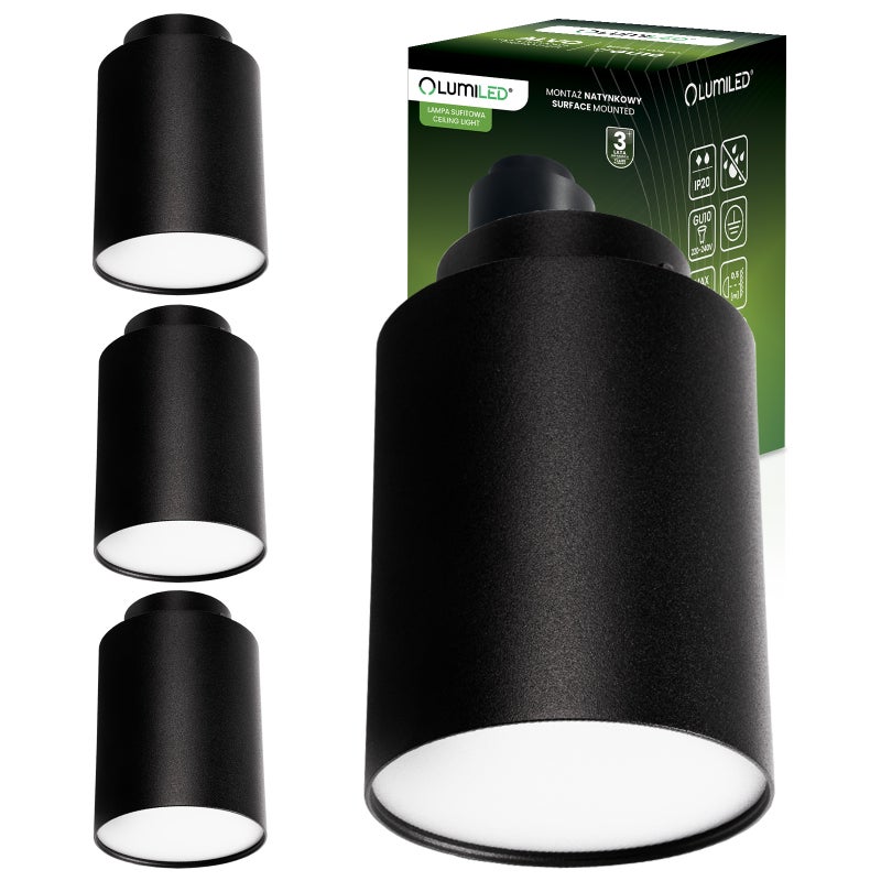 4x Oprawa Natynkowa Halogenowa Spot Tuba GU10 Lampa Sufitowa Okrągła ALVO Czarna Lumiled