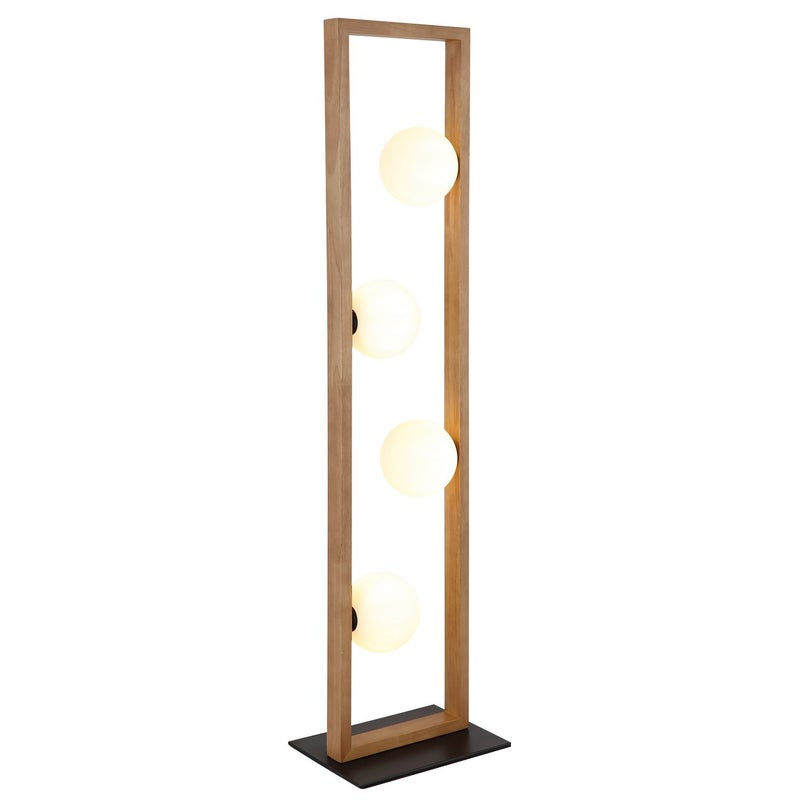 Lampa podłogowa wieloramienna, matowe czarne klosze, klosz z opalowego szkła, 4 żarówki G9