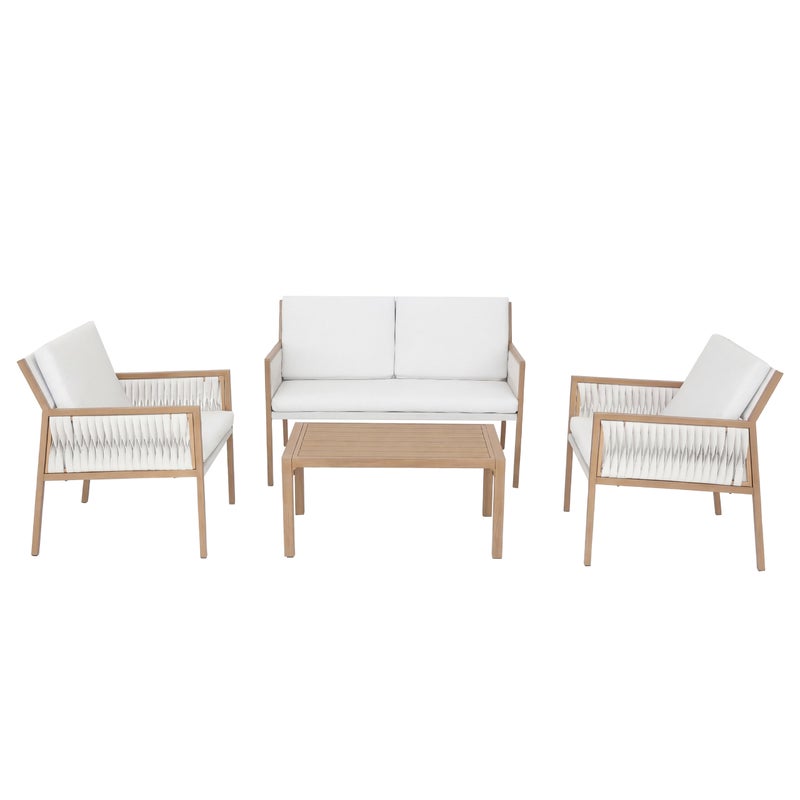Zestaw ogrodowy HWC-Q12, zestaw wypoczynkowy, sofa, polirattan olefinowy (210 g/m²) ~ biały