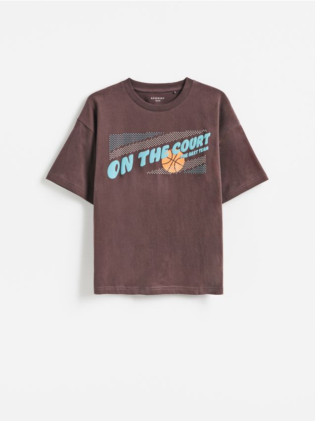 Reserved - Bawełniany t-shirt - ciemnobrązowy