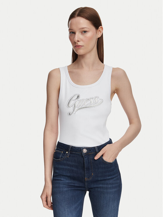 Guess Top W6YP30 K4380 Biały Slim Fit