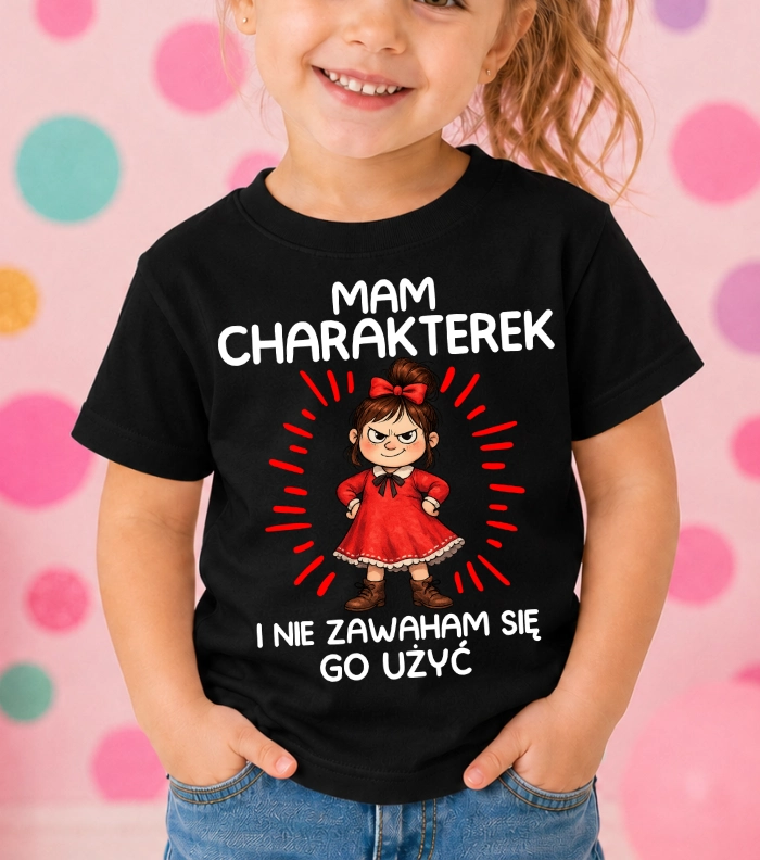 Czarna koszulka dla dziewczynki 'MAM CHARAKTEREK''