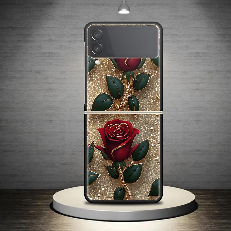 TEMU Etui na telefon - Etui na Samsung Z Flip4 Z Flip 5G Twarda obudowa Metal Rose